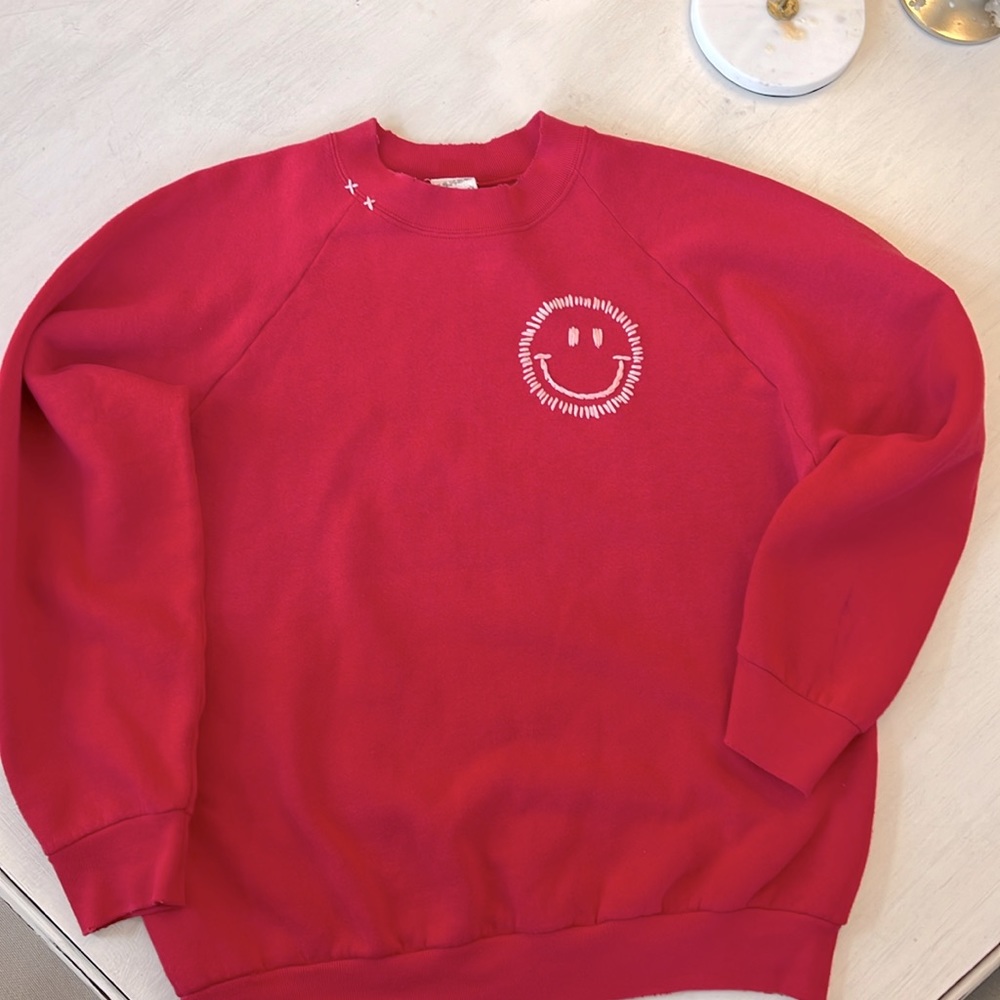 I Stole My Boyfriends Sweatshirt Red Sweatshirt With Embroidered Smiley Face